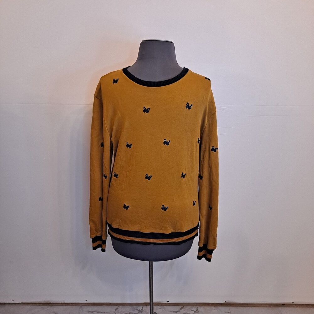 Inimigo Men's Sweater Size 4X Embroidered Butterfly Mustard Yellow 100% Cotton